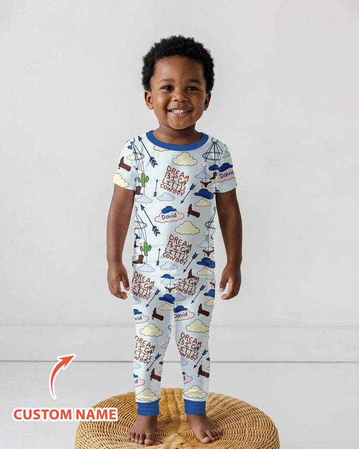 Litlle Cowboy Sis Bro Matching  Bamboo Two Piece Short Sleeve Pajama Set