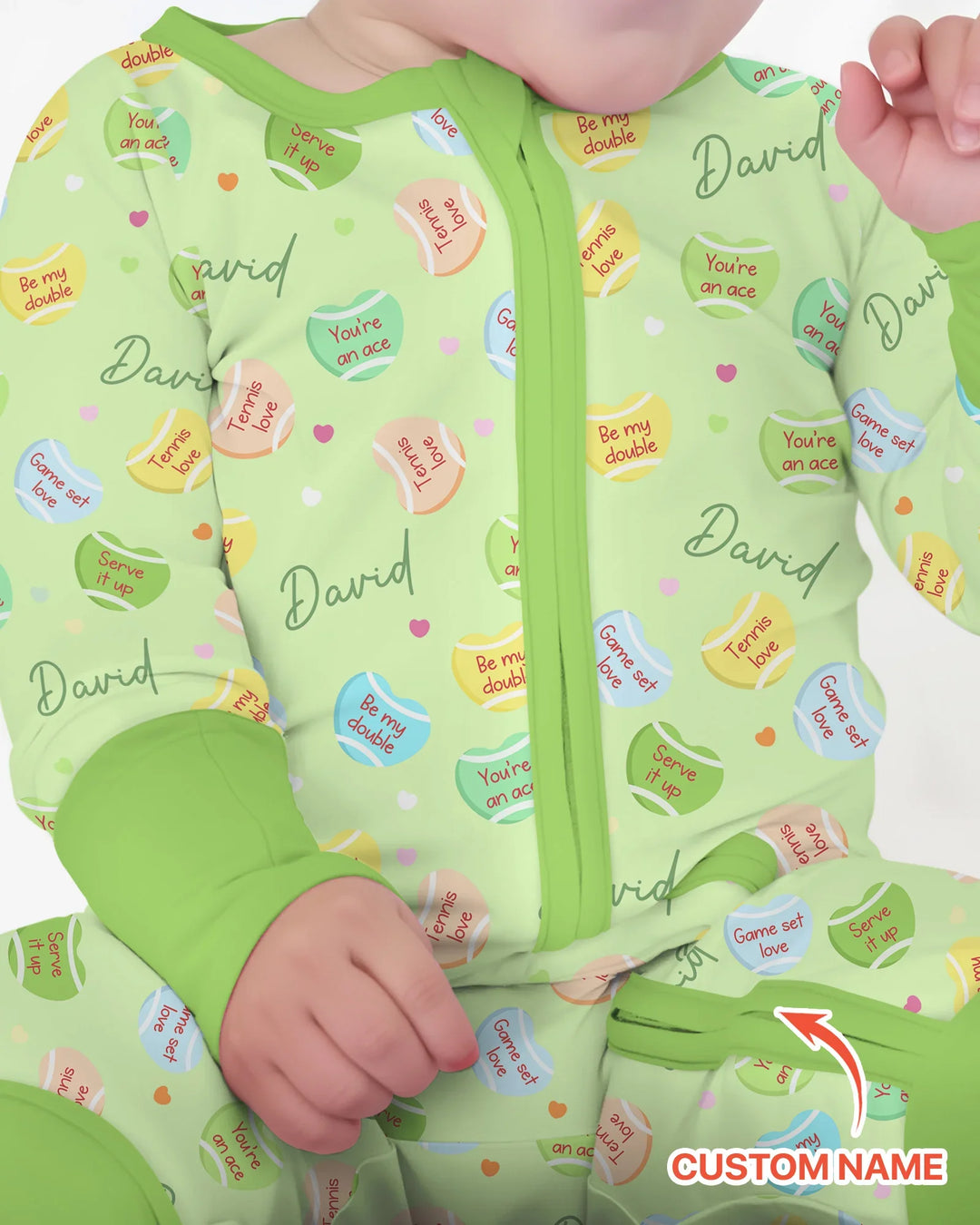 Custom Name Tennis Candy Hearts Bamboo Convertible Zippy
