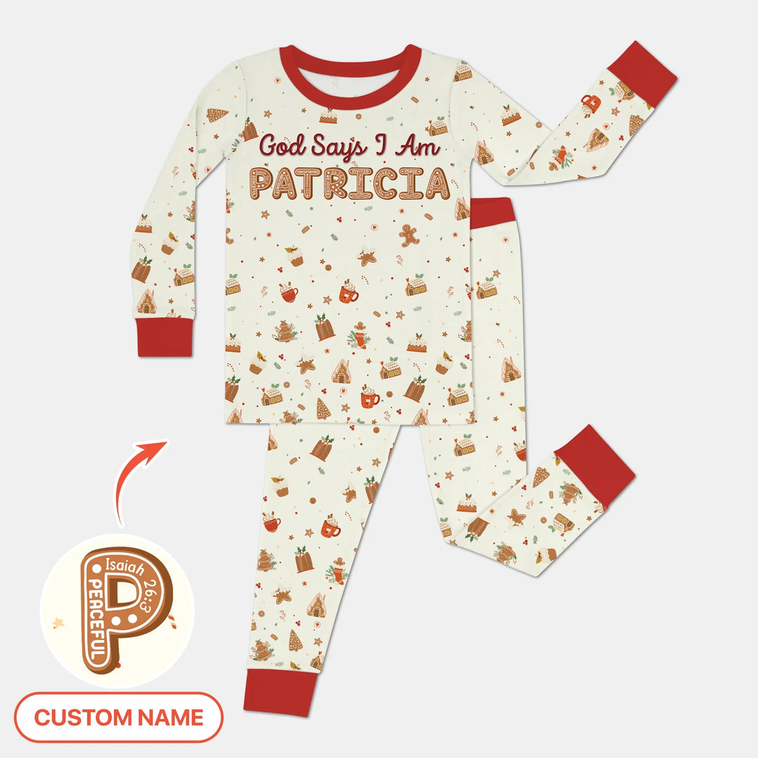 GingerBread God Says I Am Custom Name Two Piece Long Sleeve Pajama Set