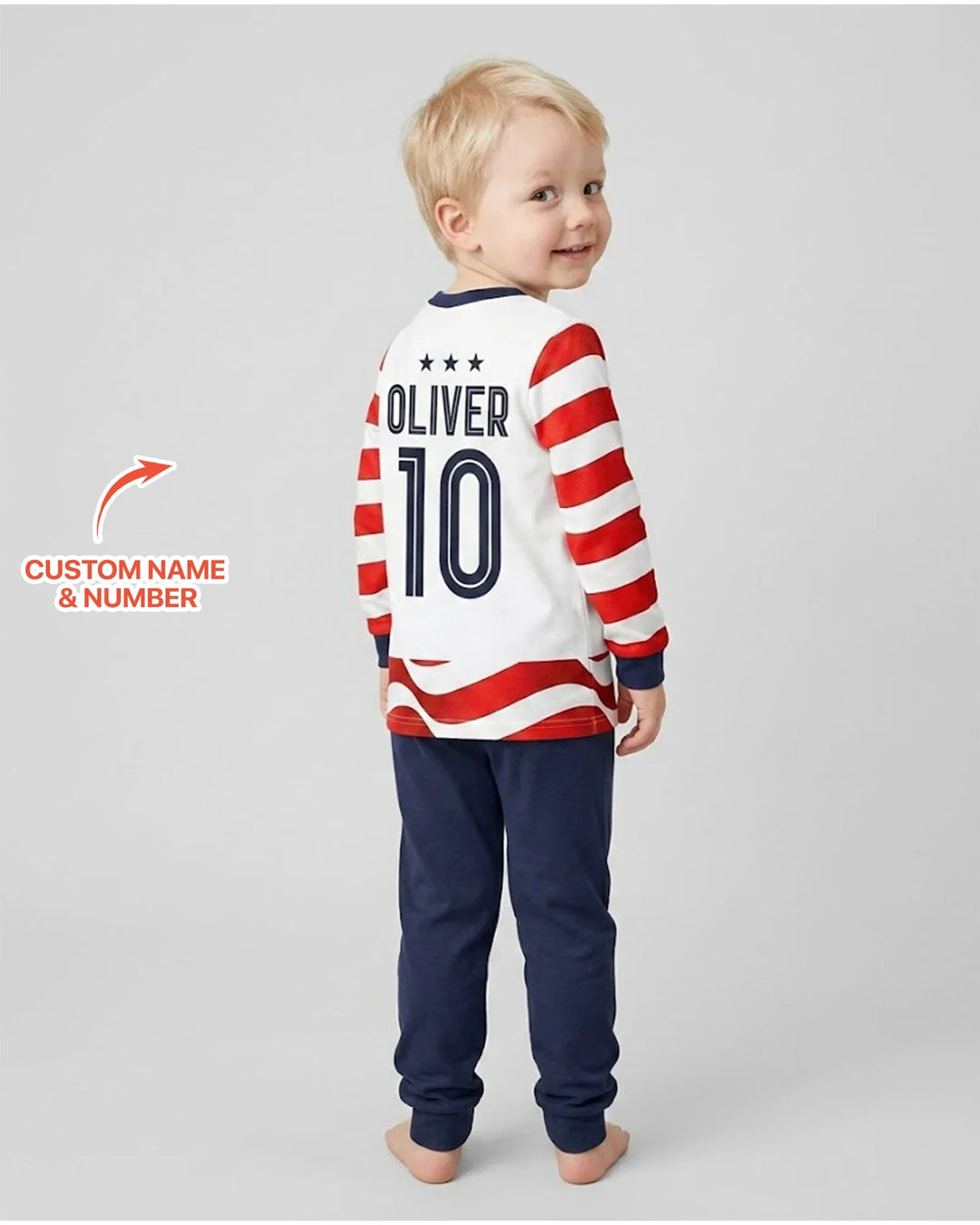 Custom Name USA Spirit Bamboo Two Piece Long Sleeve Pajama Set