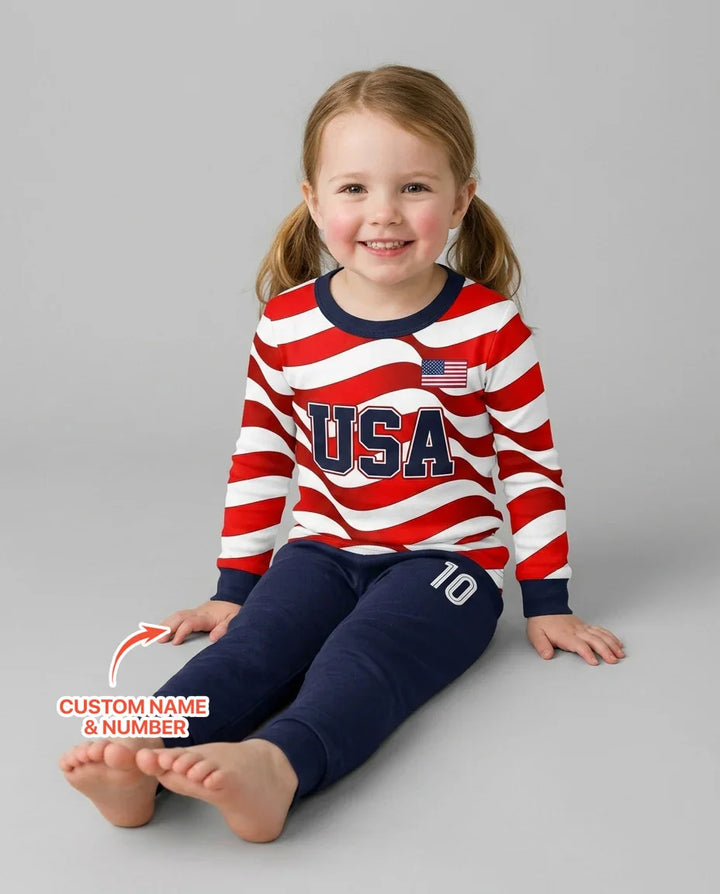 Custom Name USA Spirit Bamboo Two Piece Long Sleeve Pajama Set