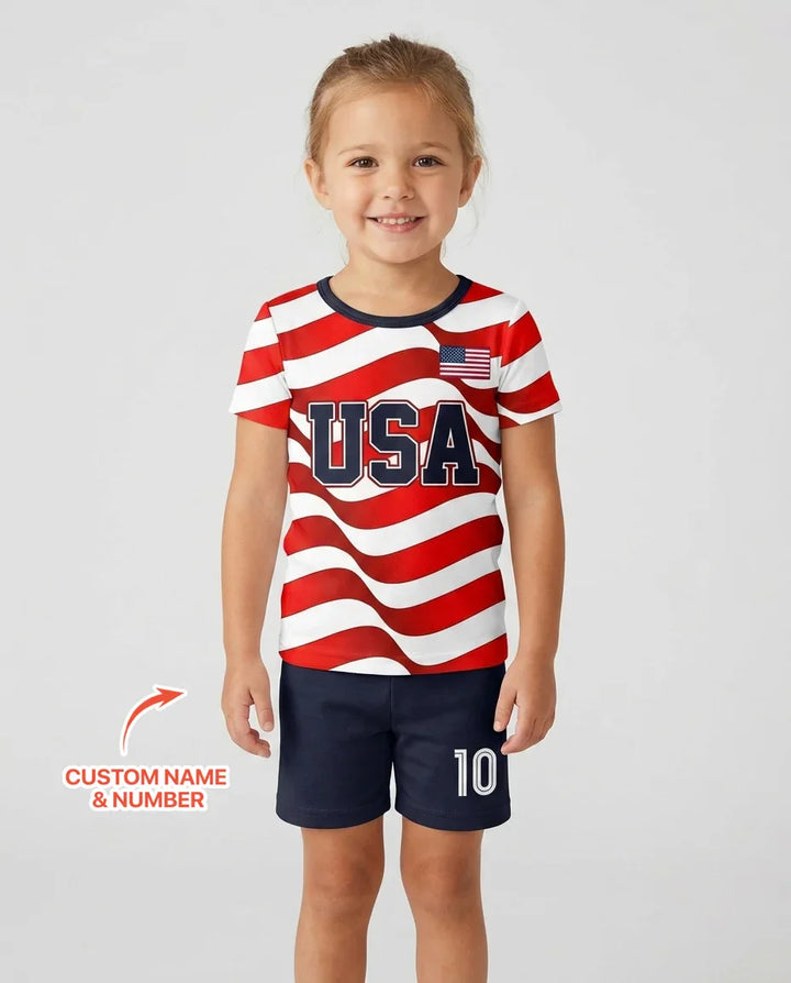 Custom Name USA Spirit Bamboo Two Piece Short Sleeve Shorts Pajama Set