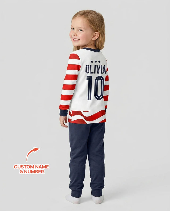 Custom Name USA Spirit Bamboo Two Piece Long Sleeve Pajama Set
