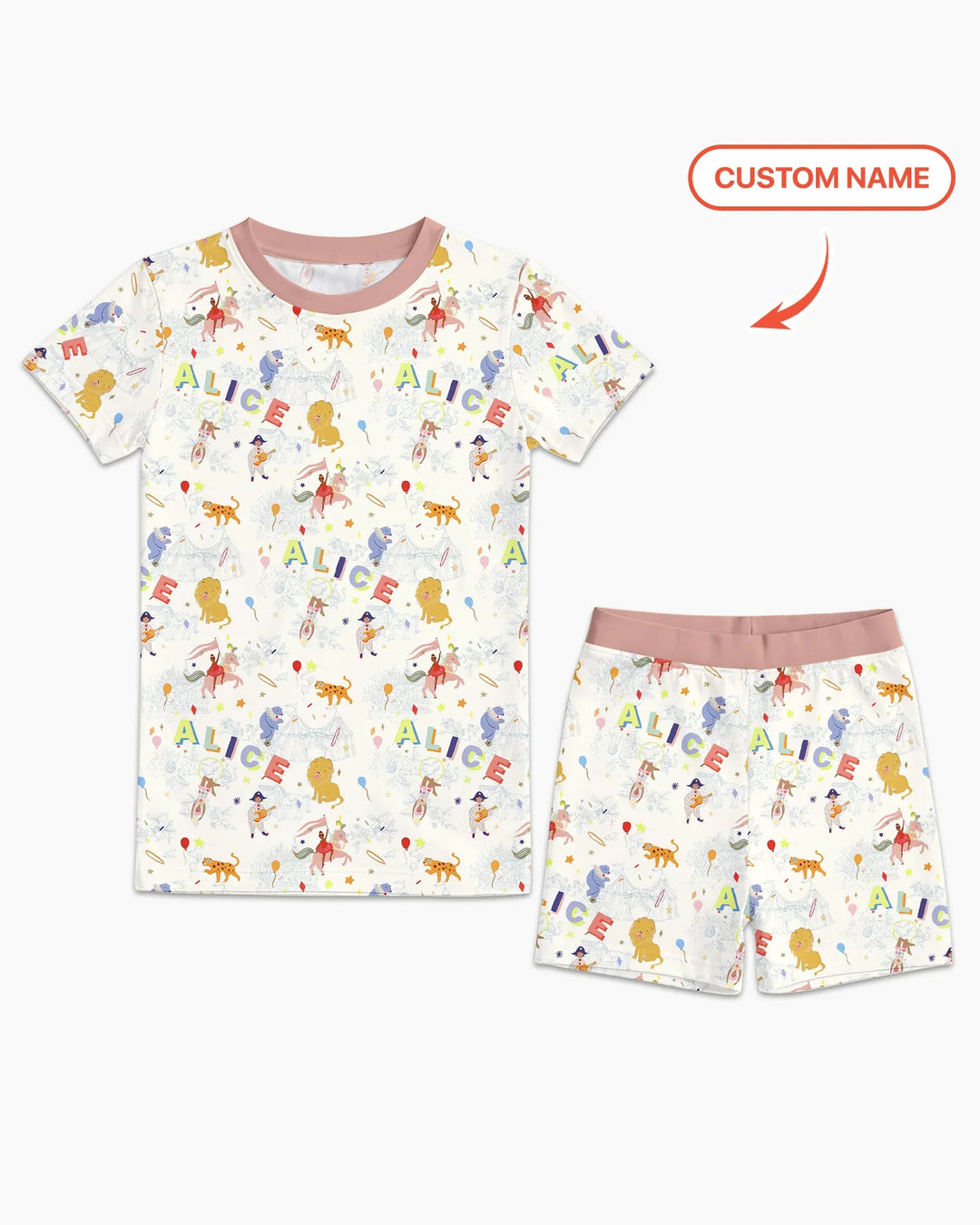 Custom Name Circus Toile Bamboo Two Piece Short Sleeve Shorts Pajama Set