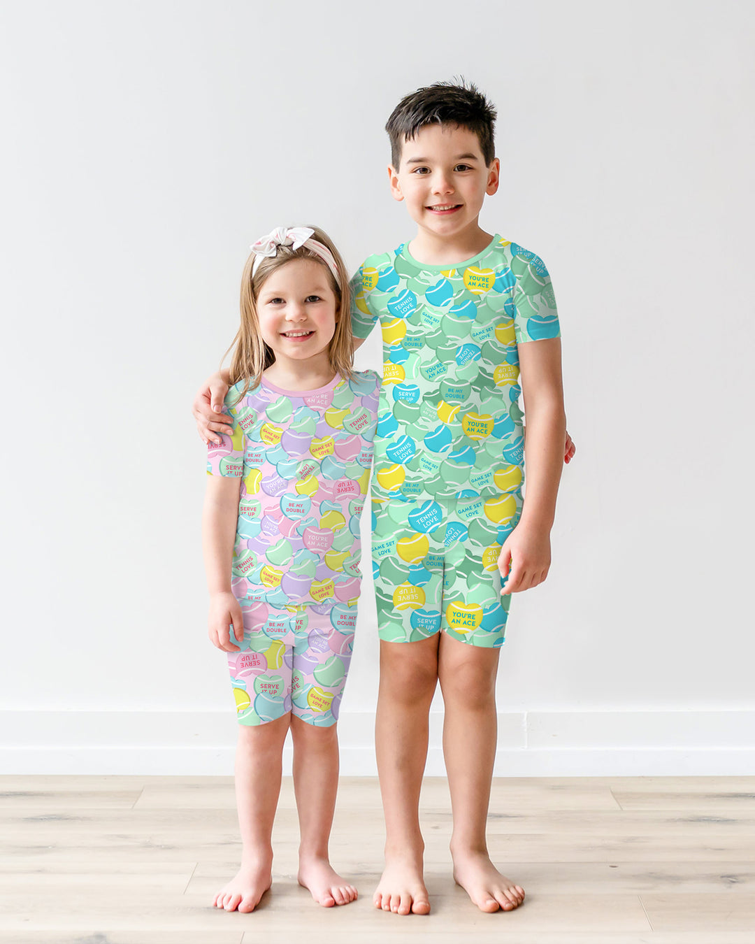 Tennis Candy Family Matching Bamboo Two Piece Short Sleeve Shorts Pajama Set