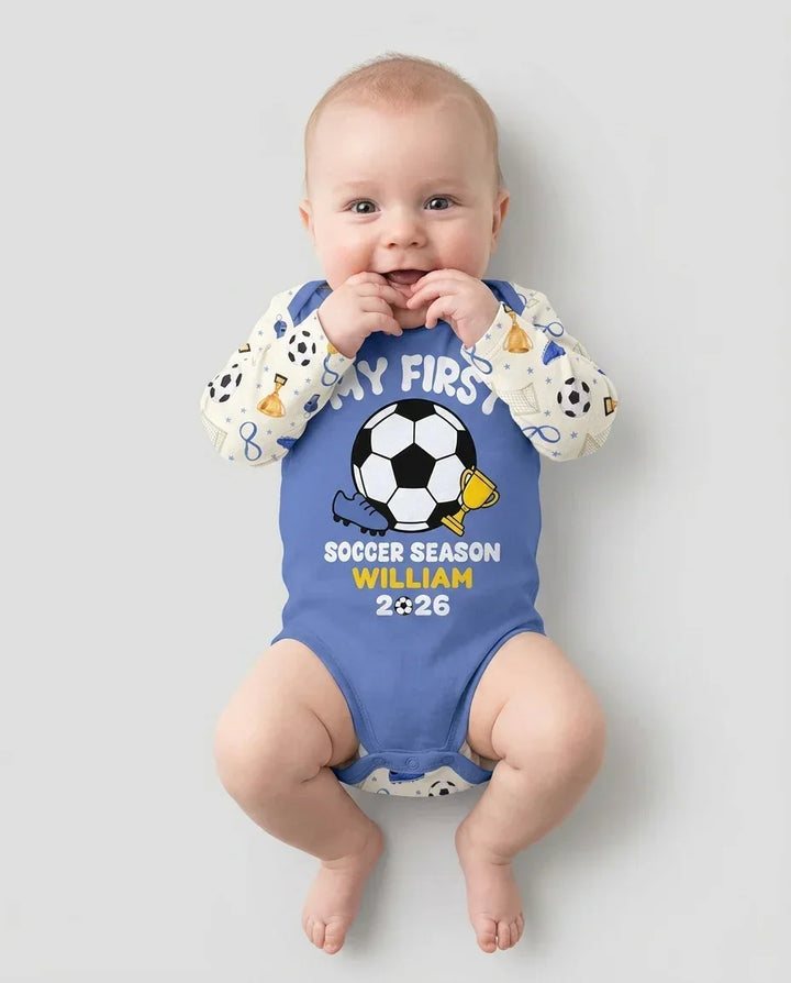 Custom Name My First Soccer Season Bamboo Bodysuit
