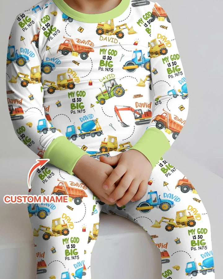 Pijama de dos piezas de bambú con manga larga y nombre personalizado "My God Is So Big"