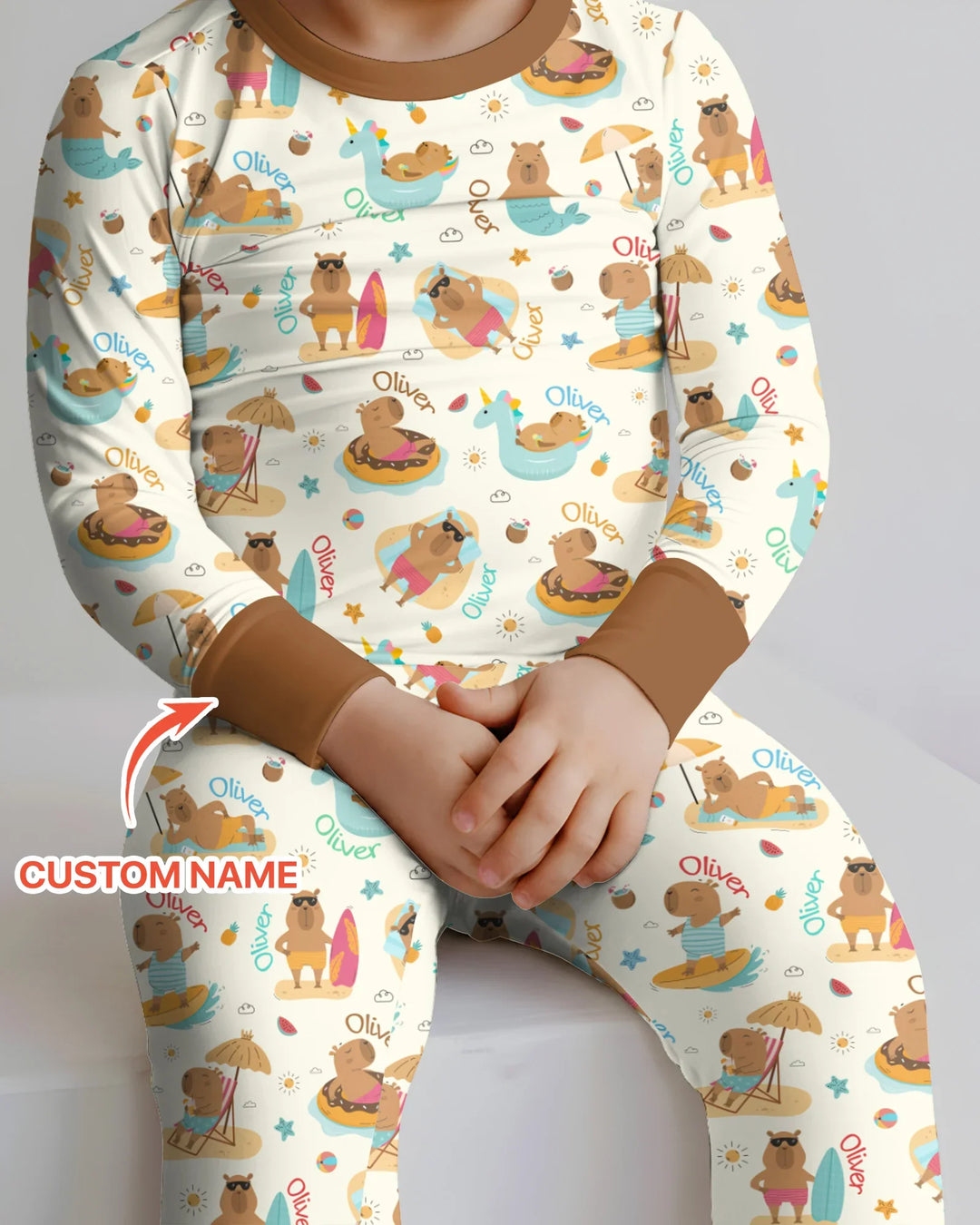 Don't Worry, Be Capy Custom Name Bamboo Two Piece Long Sleeve Pajama Set