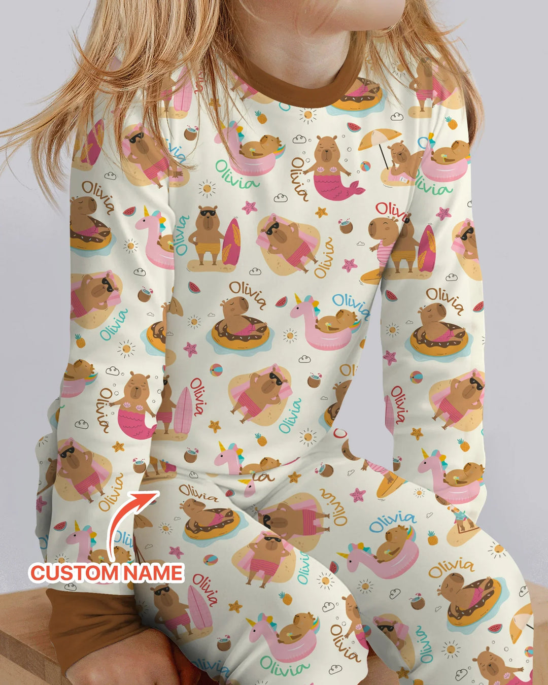 Don't Worry, Be Capy Custom Name Bamboo Two Piece Long Sleeve Pajama Set