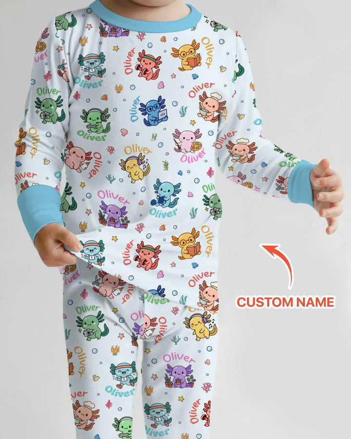 Custom Name Cute Hobby Axolotl Two Piece Long Sleeve Pajama Set