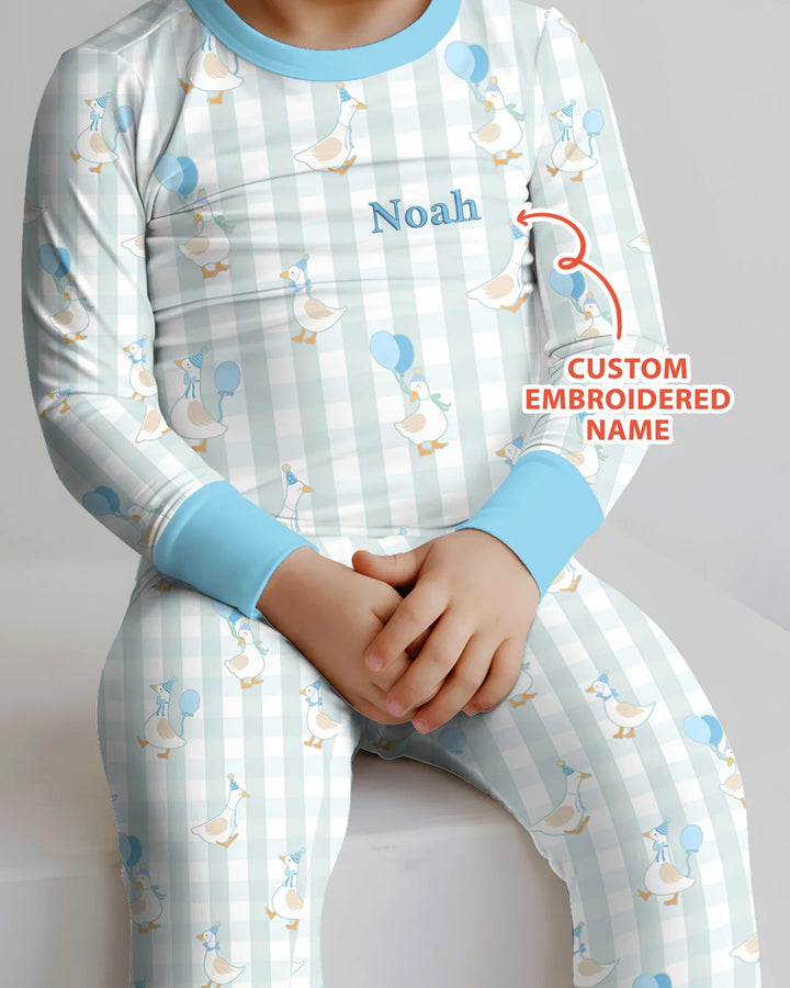 Custom Embroidered Birthday Boy/Girl Baby Bamboo Two Piece Long Sleeve Pajama Set