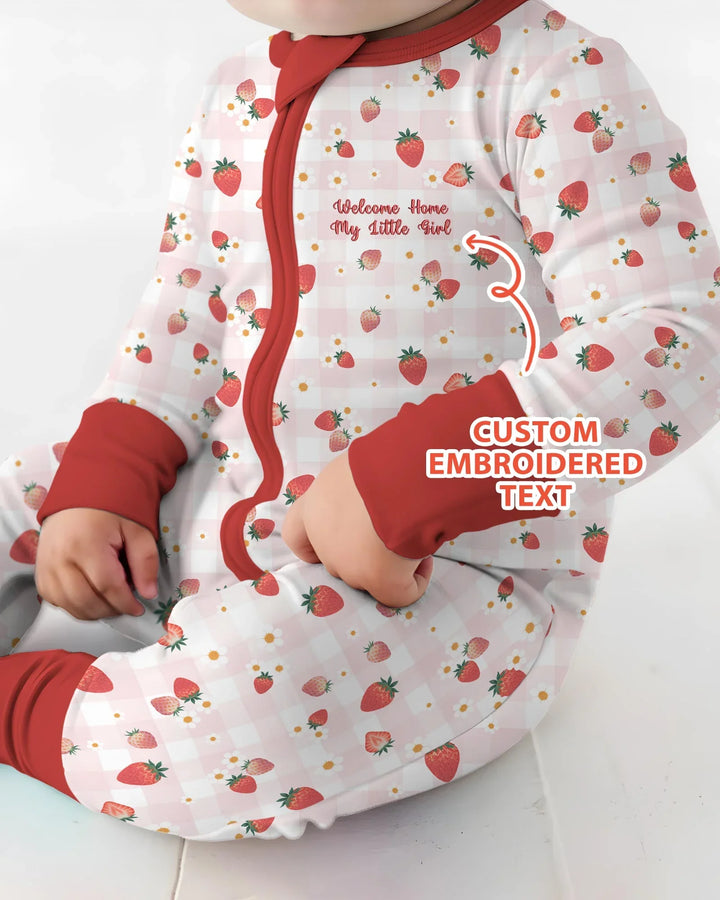 Embroidered Custom Text Strawberry Bamboo Convertible Zippy