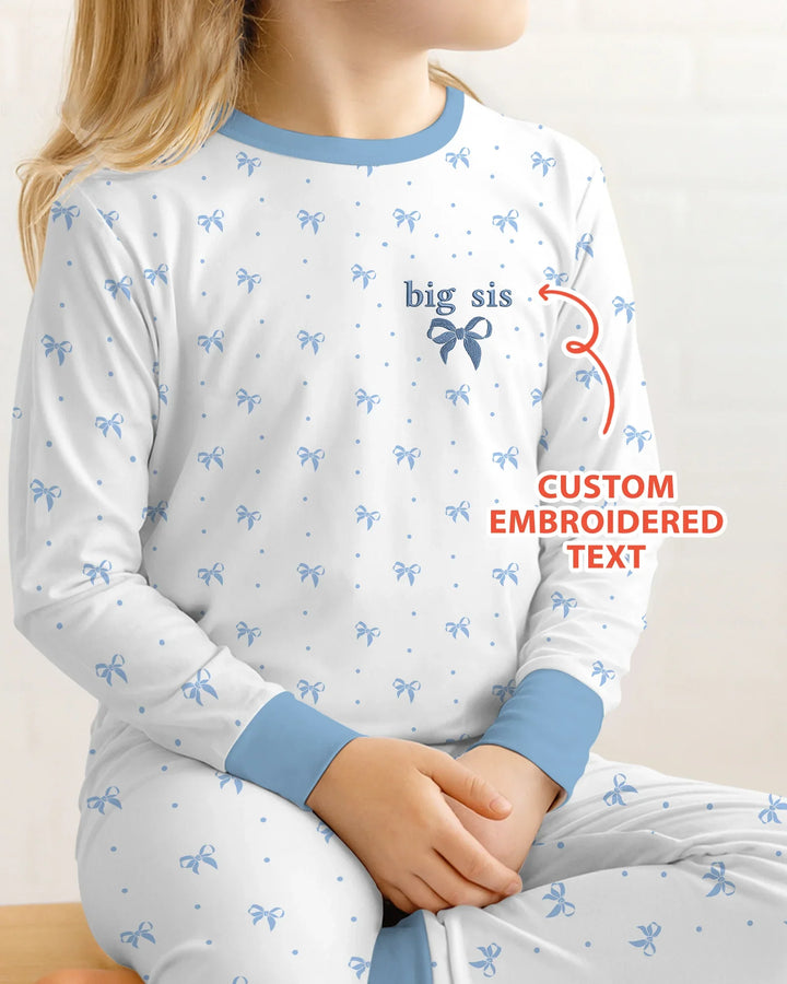 Custom Embroidered Name Mommy and Girls Matching Bamboo Two Piece Long Sleeve Pajama Set