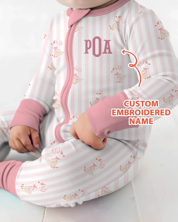 Custom Name Embroidered Birthday Girl  Bamboo Convertible Zippy