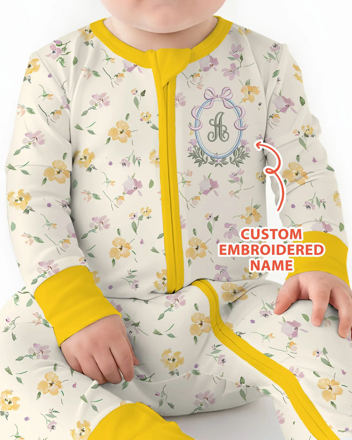 Custom Embroidered Name Floral Bamboo Convertible Zippy