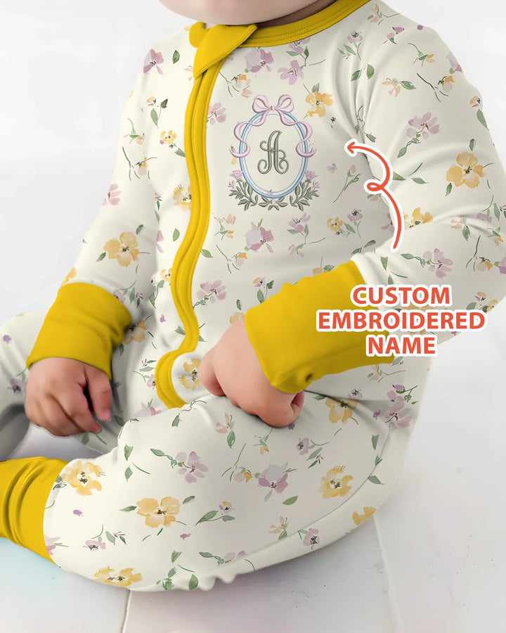 Custom Embroidered Name Floral Bamboo Convertible Zippy