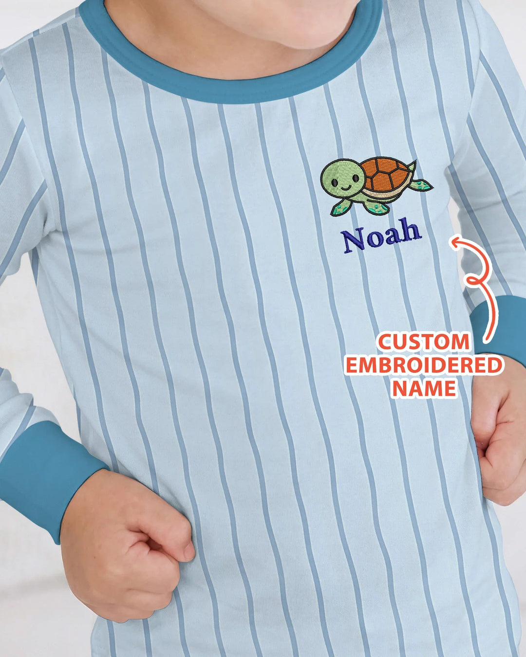 Custom Embroidered Name Marine Life Bamboo Two Piece Long Sleeve Pajama Set