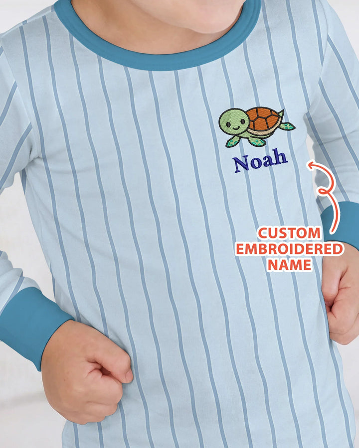Custom Embroidered Name Marine Life Bamboo Two Piece Long Sleeve Pajama Set