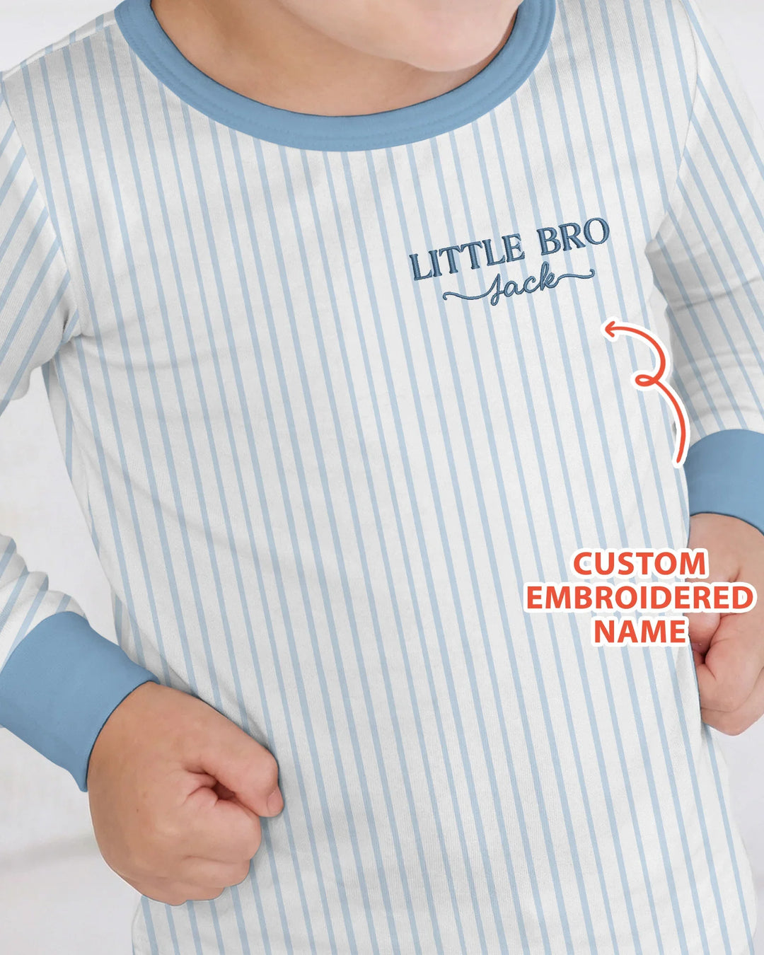 Conjunto de pijama de dos piezas de bambú de manga larga para hermanito con nombre bordado personalizado
