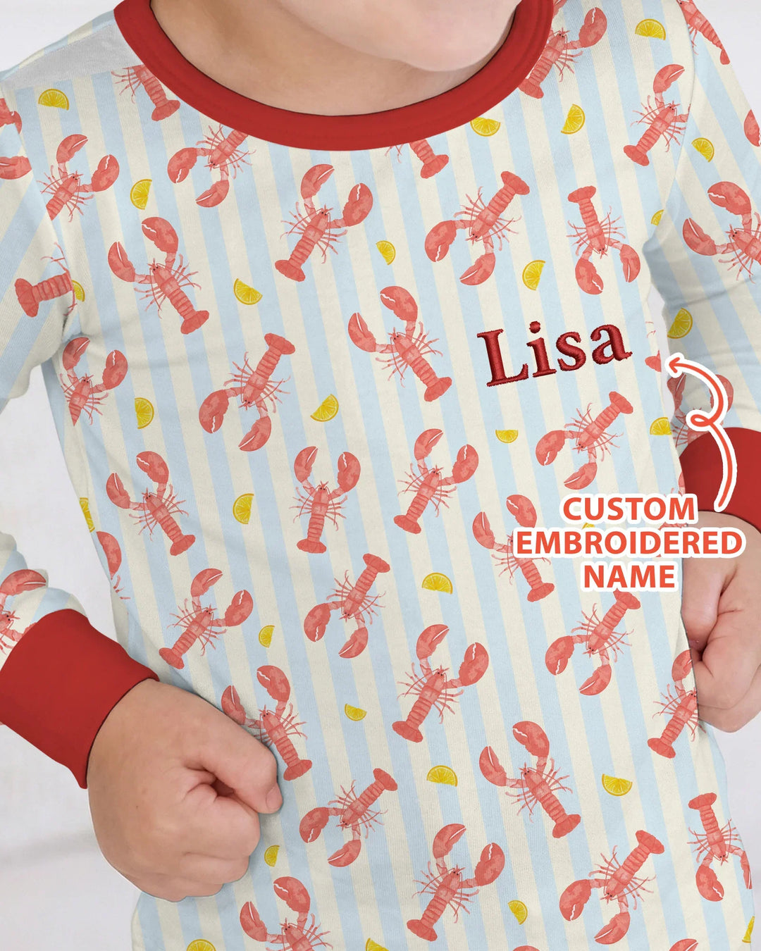 Conjunto de Pijama de Dos Piezas de Bambú de Manga Larga con Bordado Personalizado de Cangrejo de Río para Bebé