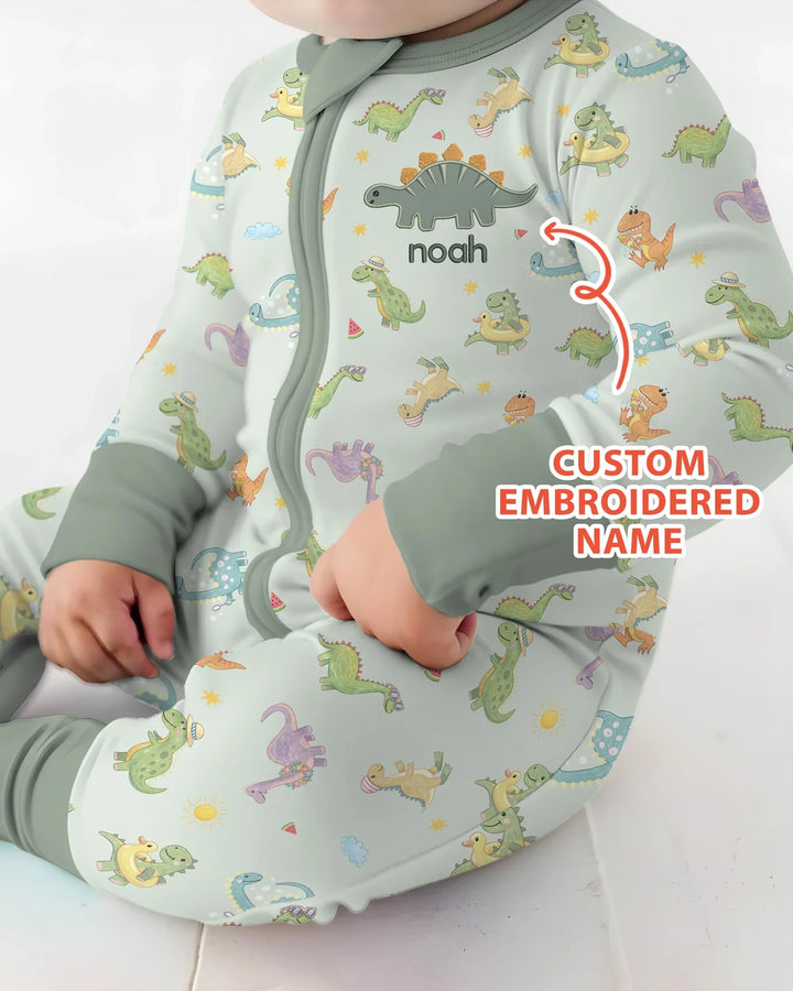 Custom Embroidered Name Summer Dinosaur Bamboo Convertible Zippy