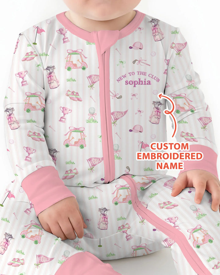Custom Embroidered Golf Baby Girl Bamboo Convertible Zippy