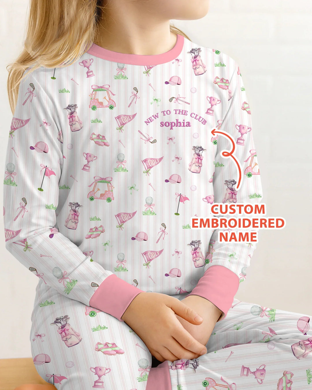 Personalized Embroidered Golf Baby Girl Bamboo Two Piece Long Sleeve Pajama Set
