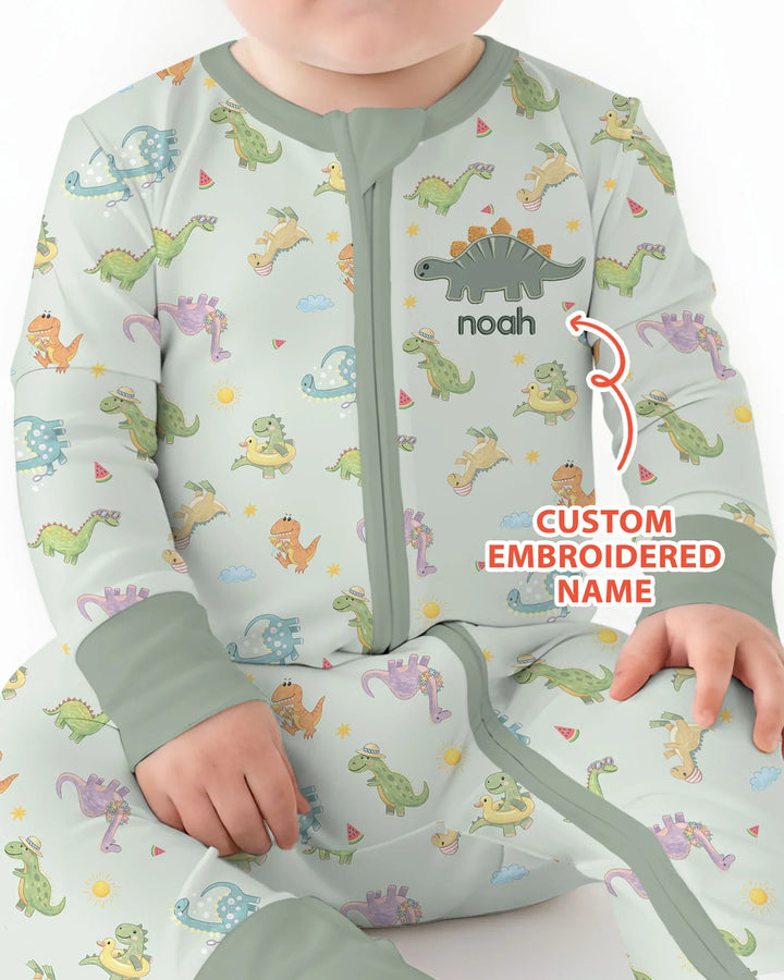 Custom Embroidered Name Summer Dinosaur Bamboo Convertible Zippy