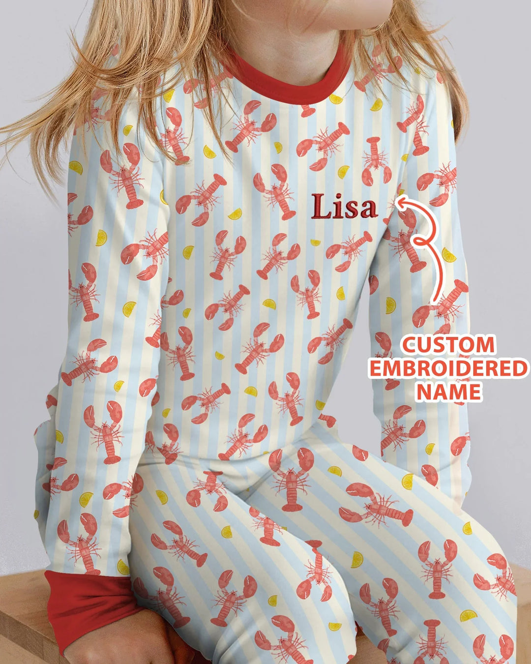 Conjunto de Pijama de Dos Piezas de Bambú de Manga Larga con Bordado Personalizado de Cangrejo de Río para Bebé