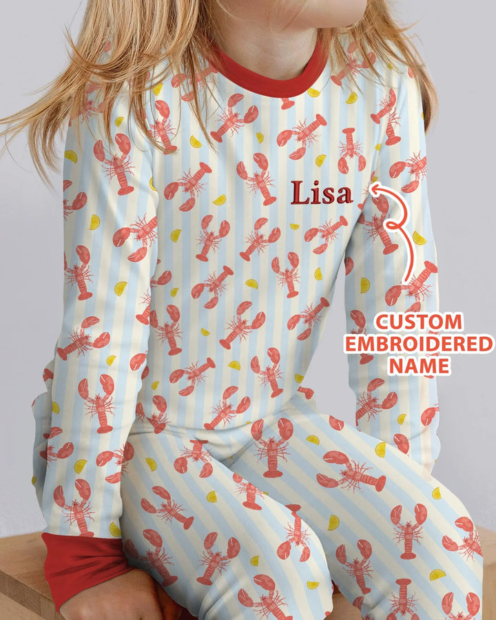 Conjunto de Pijama de Dos Piezas de Bambú de Manga Larga con Bordado Personalizado de Cangrejo de Río para Bebé