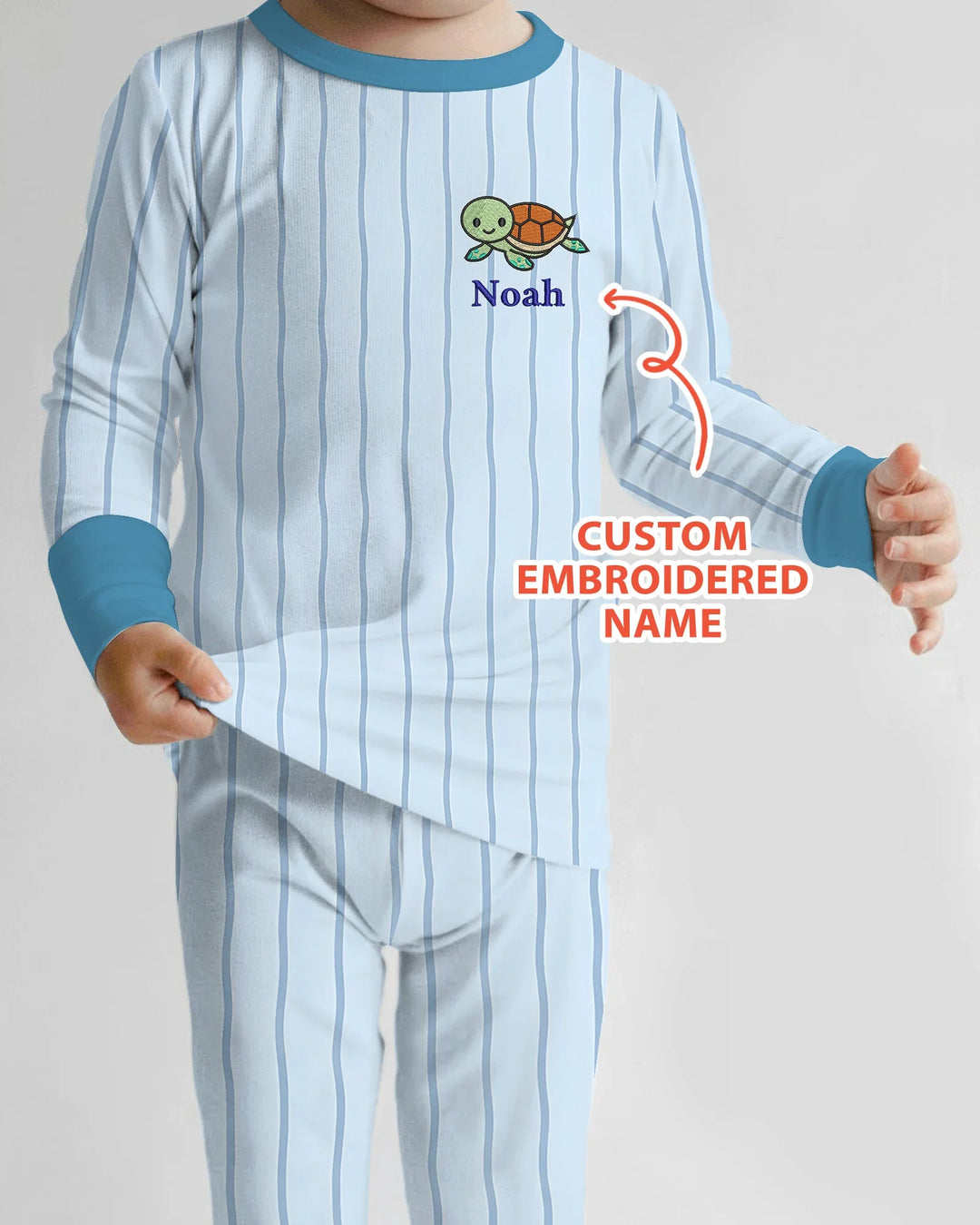 Custom Embroidered Name Marine Life Bamboo Two Piece Long Sleeve Pajama Set