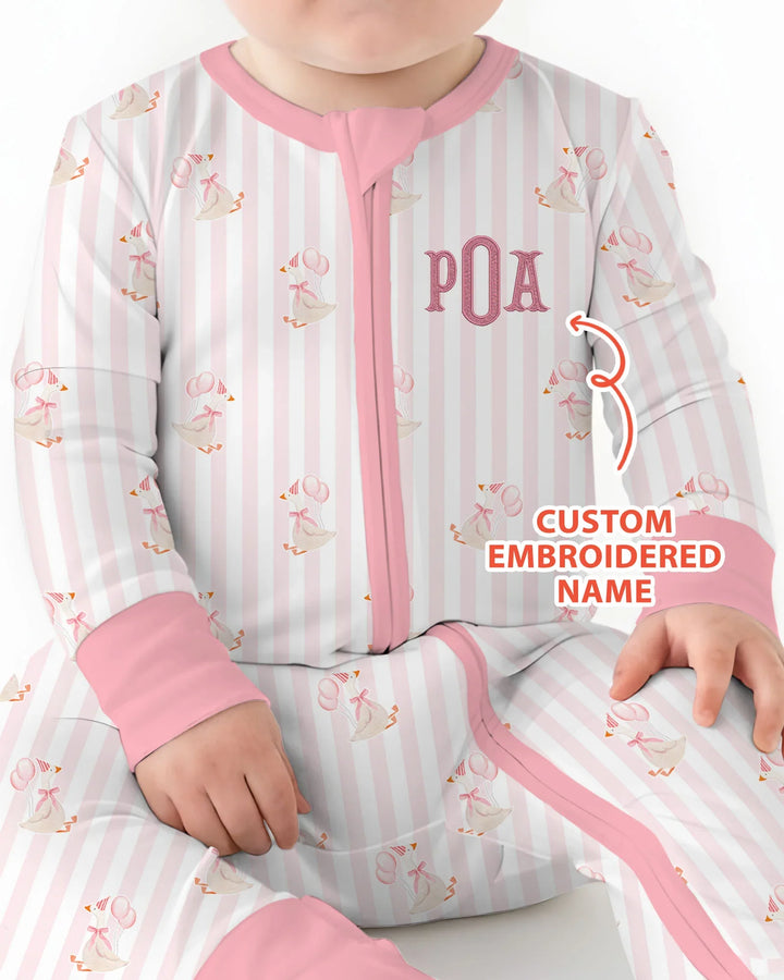Custom Name Embroidered Birthday Girl  Bamboo Convertible Zippy
