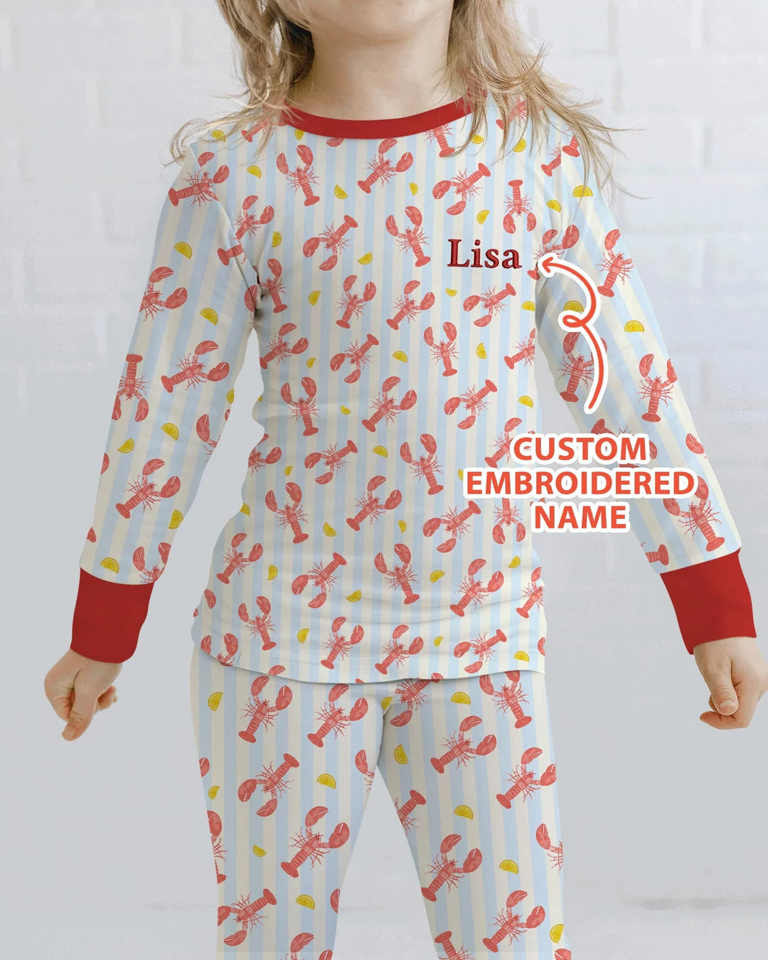 Conjunto de Pijama de Dos Piezas de Bambú de Manga Larga con Bordado Personalizado de Cangrejo de Río para Bebé
