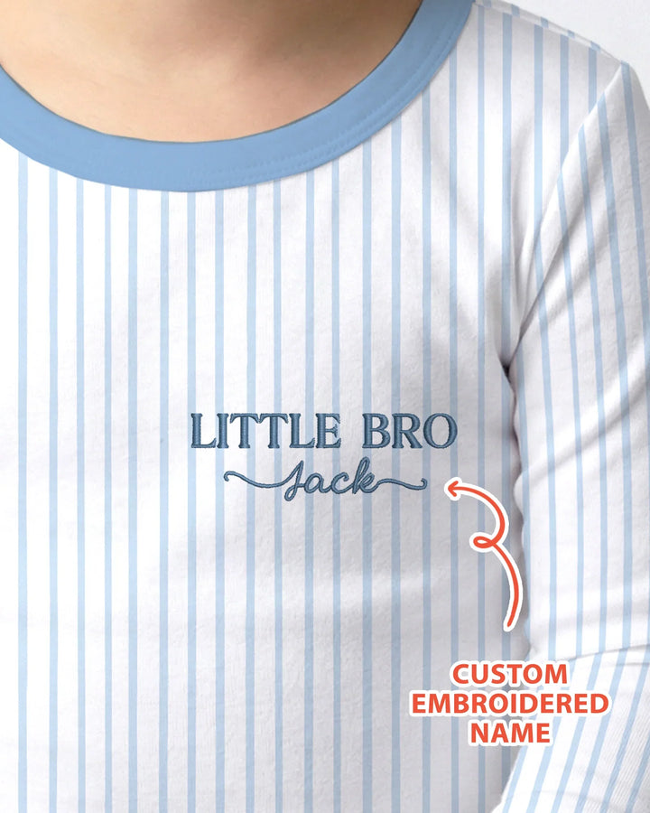 Conjunto de pijama de dos piezas de bambú de manga larga para hermanito con nombre bordado personalizado