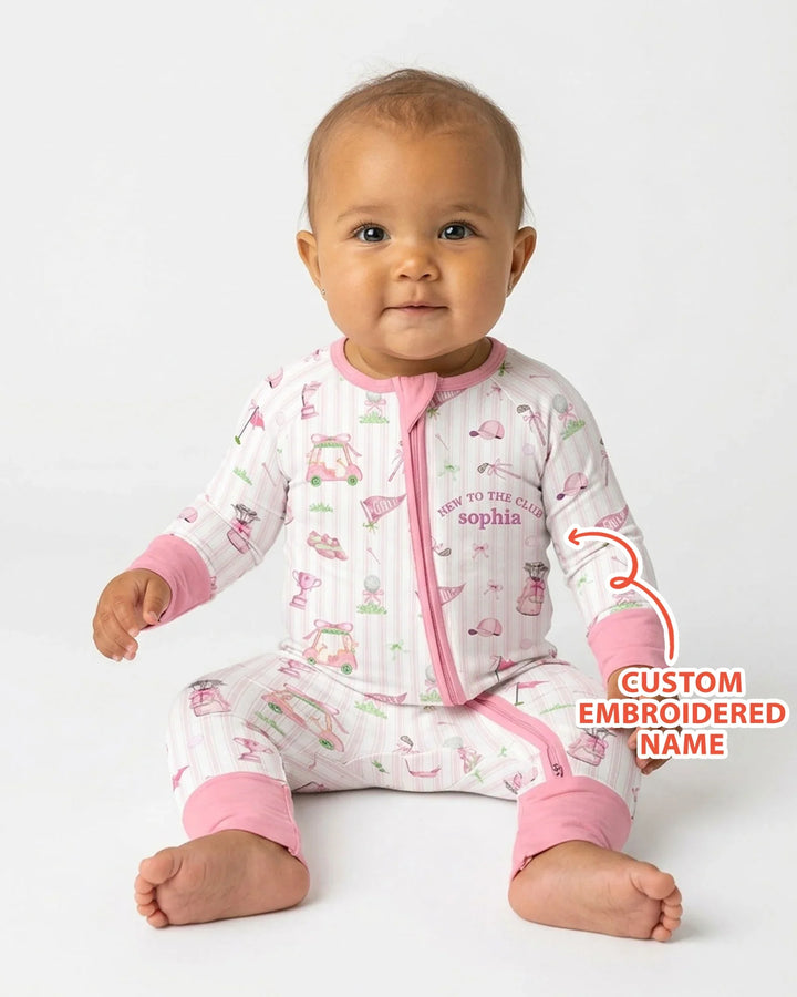 Custom Embroidered Golf Baby Girl Bamboo Convertible Zippy