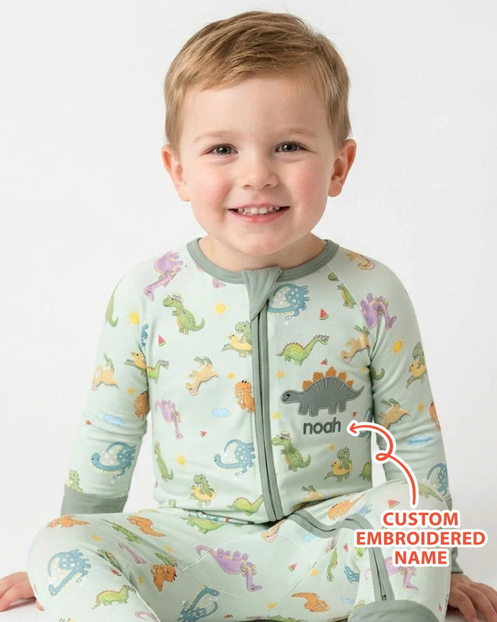 Custom Embroidered Name Summer Dinosaur Bamboo Convertible Zippy