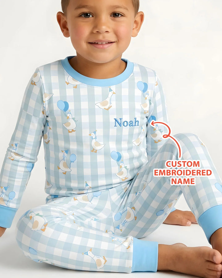 Custom Embroidered Birthday Boy/Girl Baby Bamboo Two Piece Long Sleeve Pajama Set