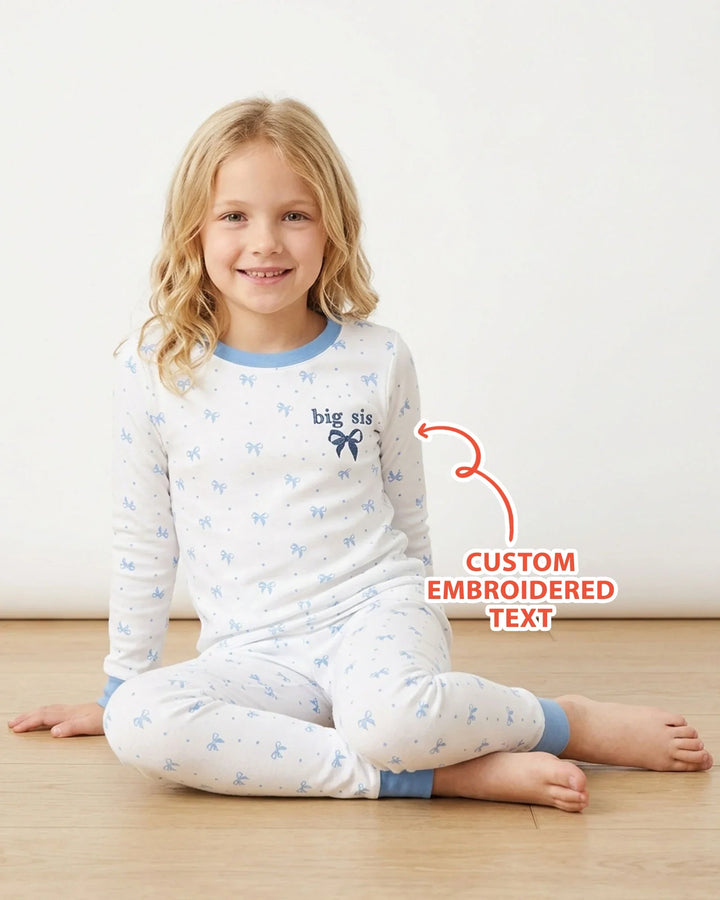 Custom Embroidered Name Mommy and Girls Matching Bamboo Two Piece Long Sleeve Pajama Set