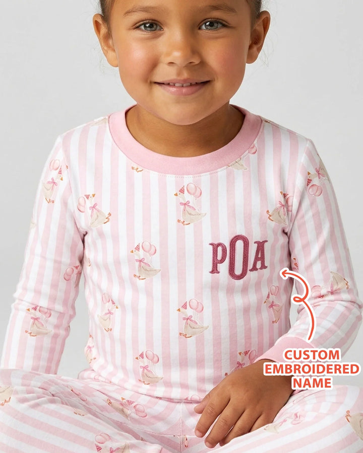 Conjunto de pijama de dos piezas de bambú de manga larga para niña de cumpleaños con nombre bordado personalizado