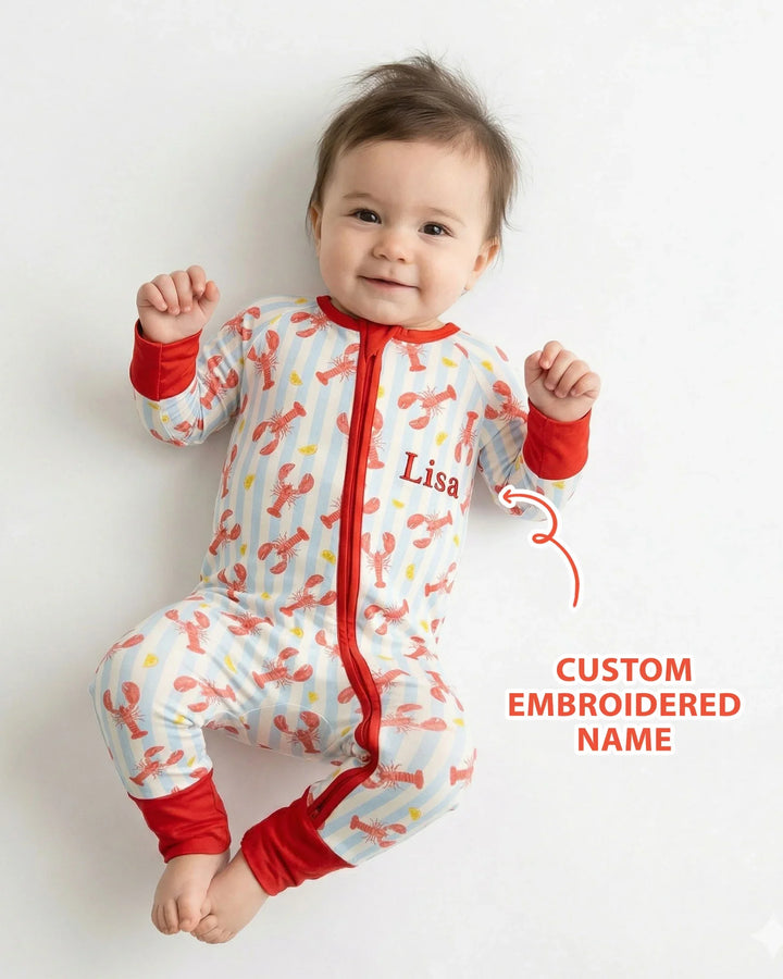 Personalized Embroidered Crawfish Summer Baby Bamboo Convertible Zippy