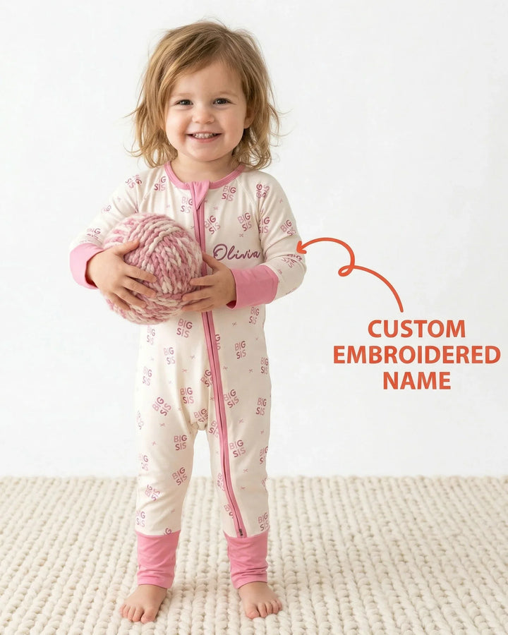 Zippy convertible de bambú para bebé, con nombre bordado personalizado para hermana mayor