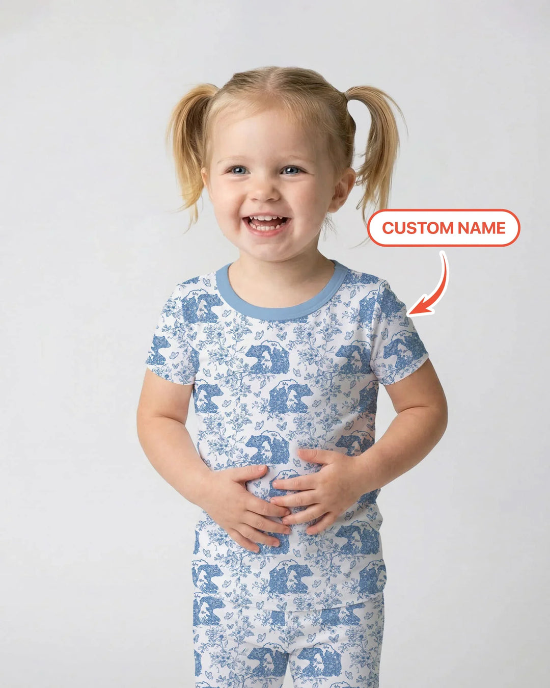 Custom Name Mama Bear Toile Bamboo Two Piece Short Sleeve Pajama Set