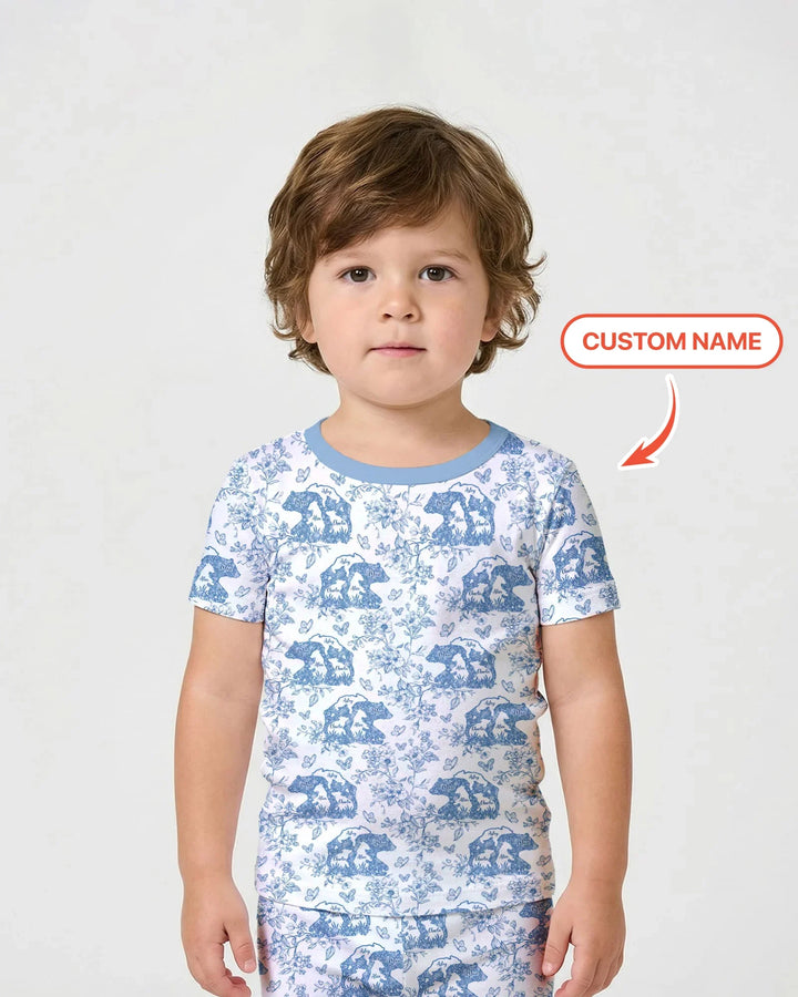 Custom Name Mama Bear Toile Bamboo Two Piece Short Sleeve Shorts Pajama Set