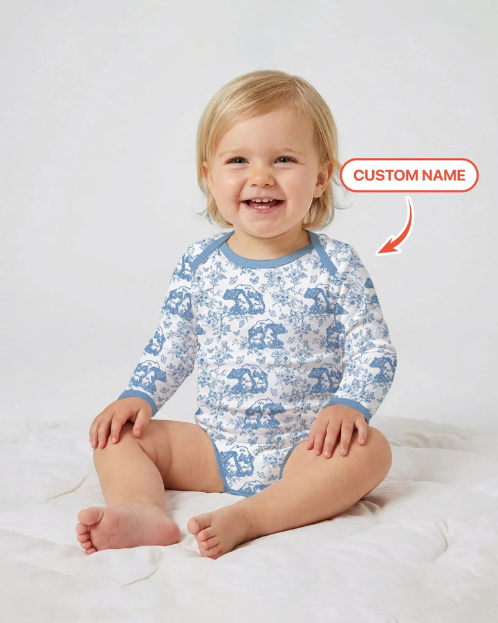 Custom Name Mama Bear Toile Bamboo Bodysuit
