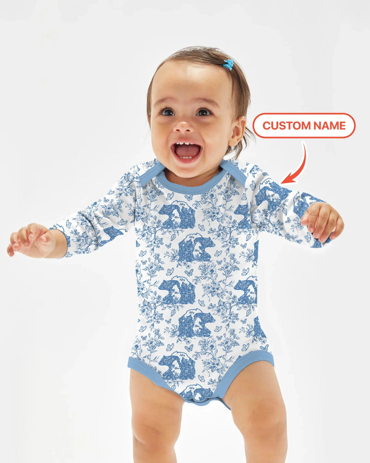 Custom Name Mama Bear Toile Bamboo Bodysuit