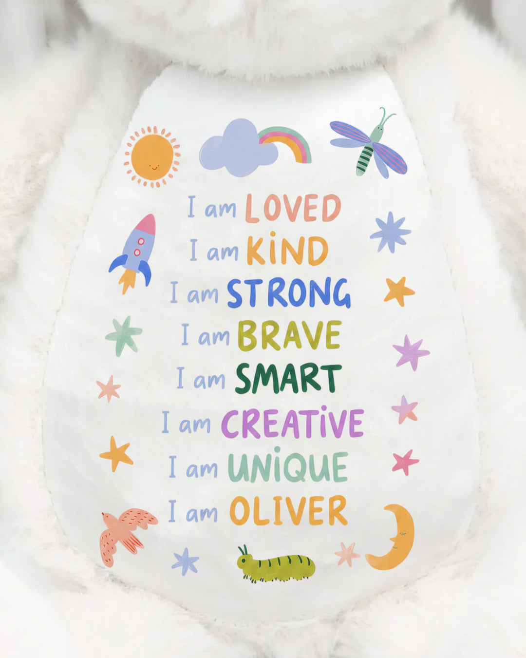 Custom Name Colorful Affirmations Soft Toy Bunny