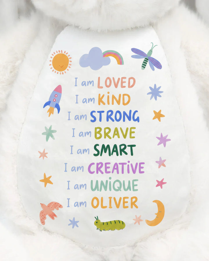 Custom Name Colorful Affirmations Soft Toy Bunny
