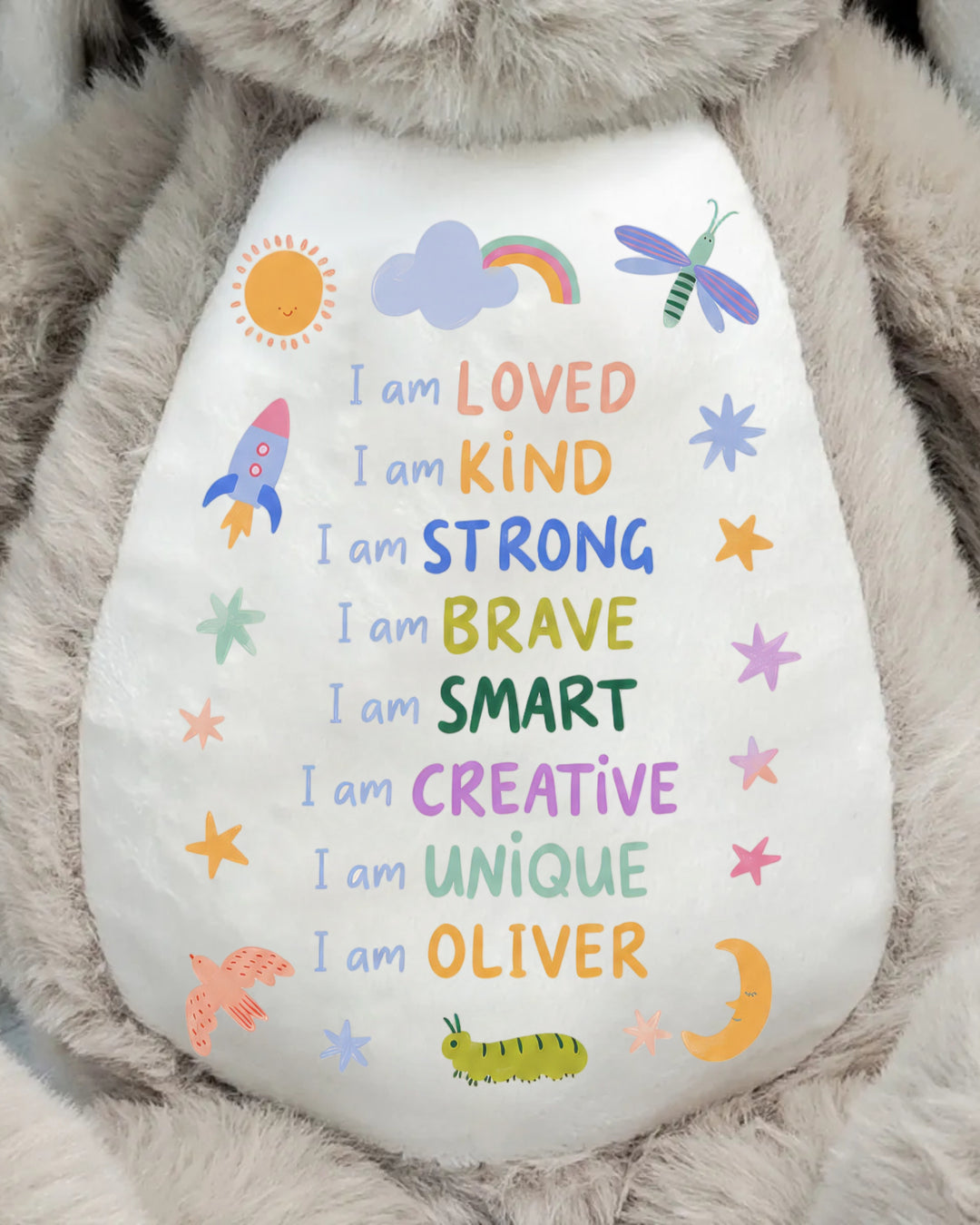 Custom Name Colorful Affirmations Soft Toy Bunny
