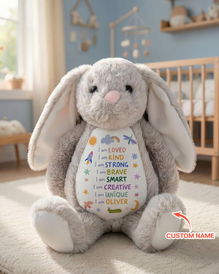 Custom Name Colorful Affirmations Soft Toy Bunny