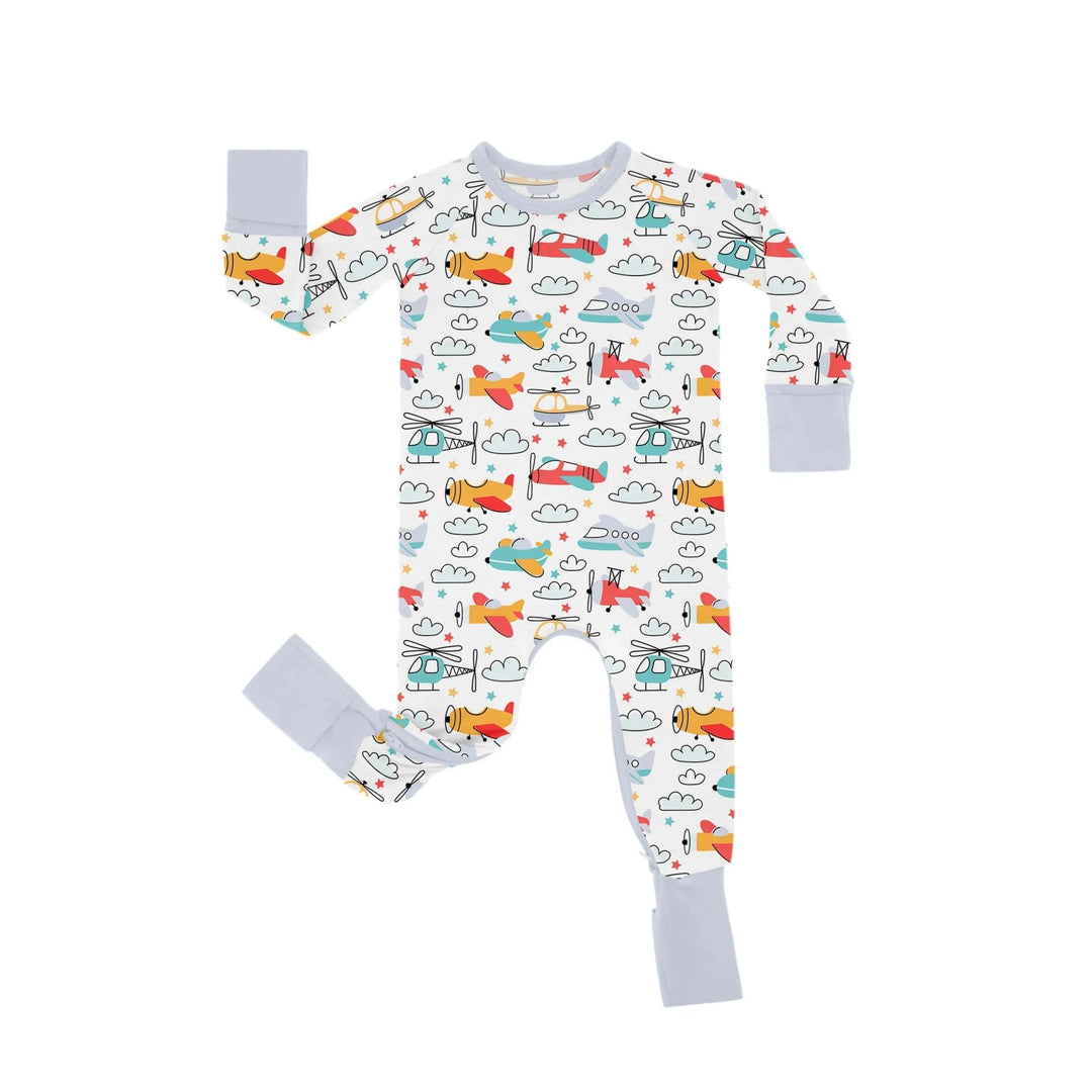 Airplanes And Helicopters Crescent Zippered Romper - Zumbamboo